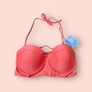 Nwt Womens size large strapless cupped pushup bright coral bikini top​​​…​